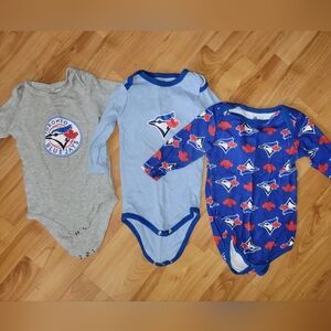 3 Set Blue Jays Baby Bundle: Longsleeve Bodysuit Onesies - 12-18M Snugabye